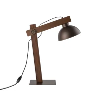 OSLO table lamp – brown shade, natural wood detail, E27 - Image 6