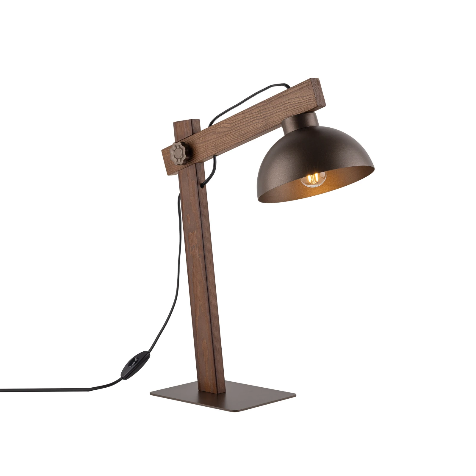 OSLO table lamp – brown shade, natural wood detail, E27