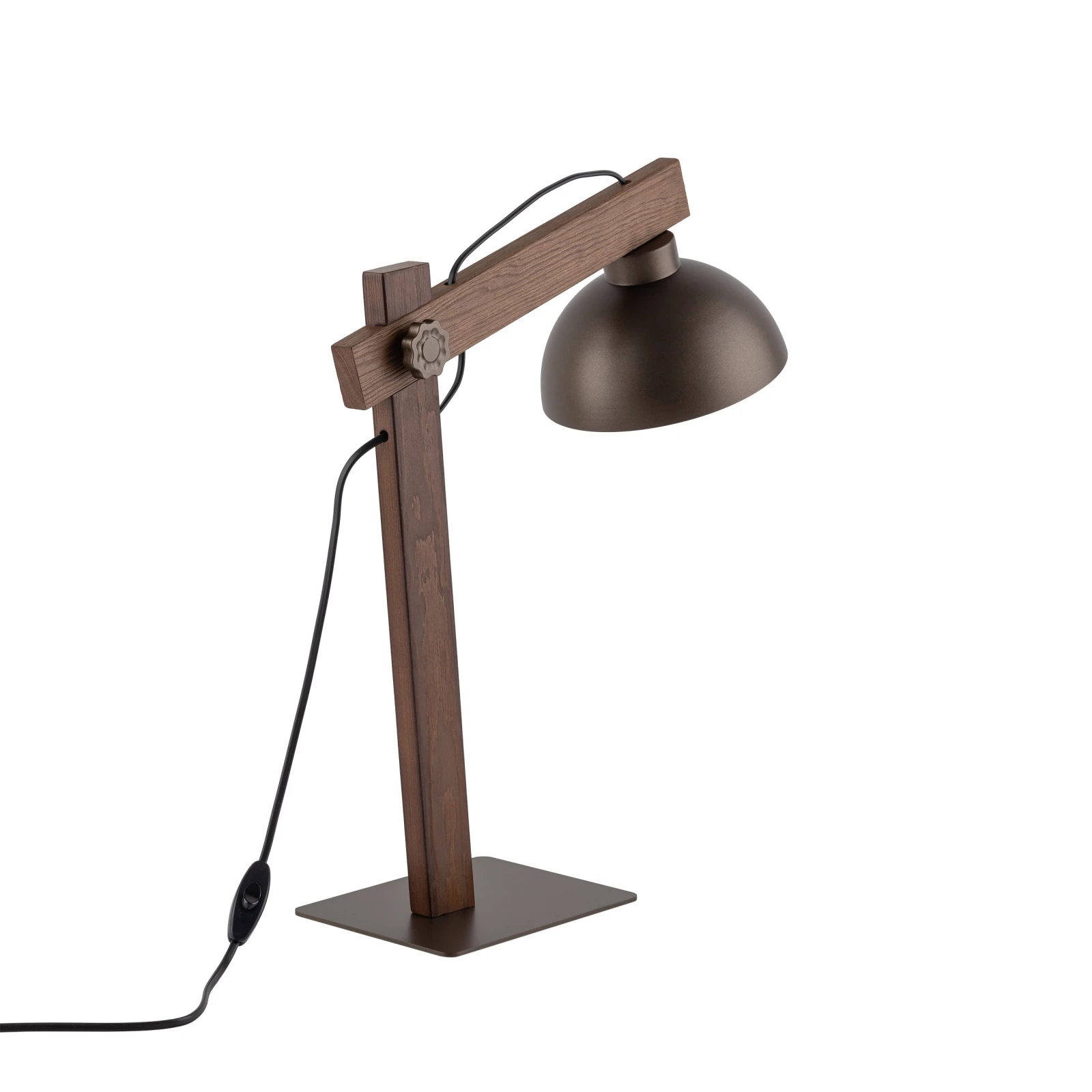 OSLO table lamp – brown shade, natural wood detail, E27