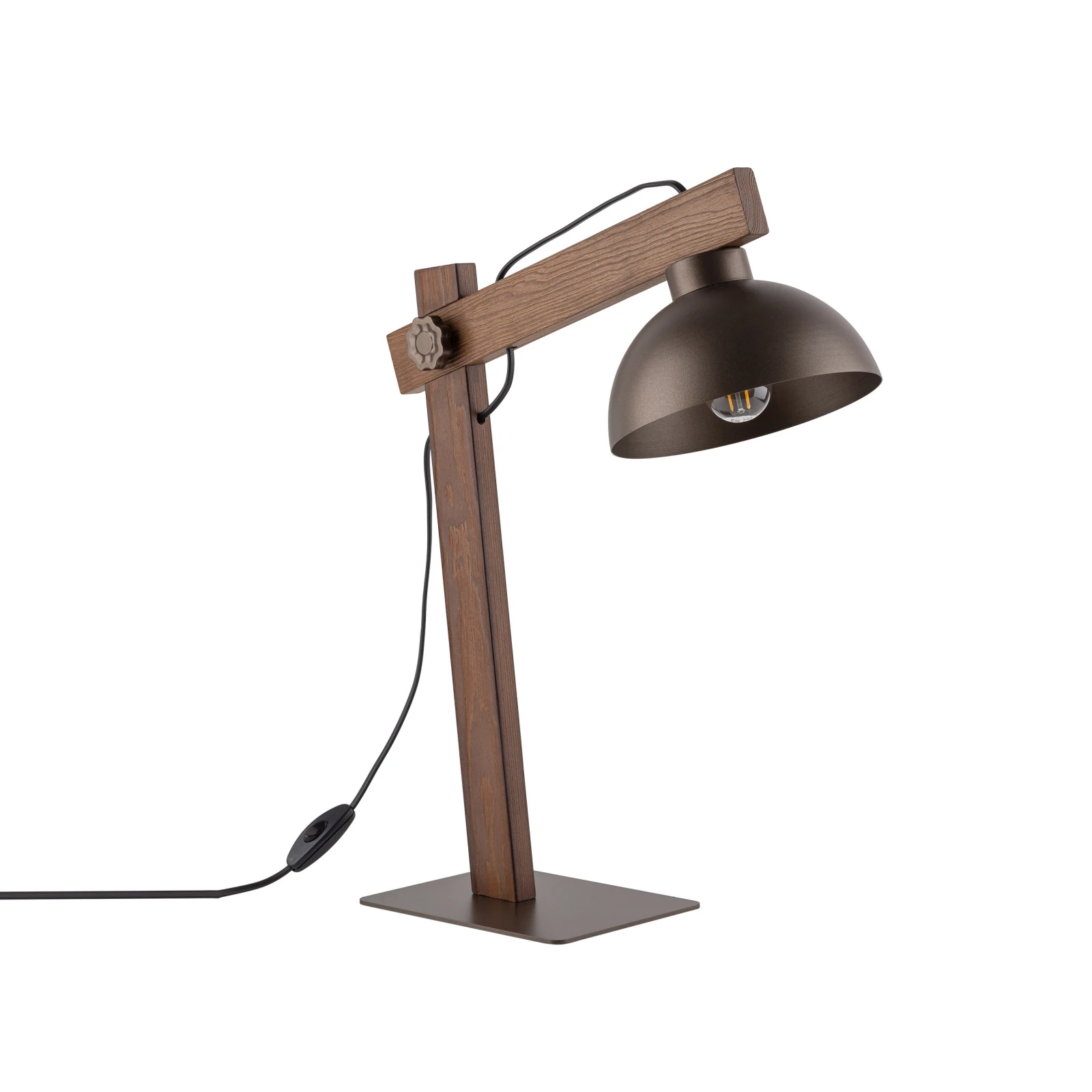OSLO table lamp – brown shade, natural wood detail, E27