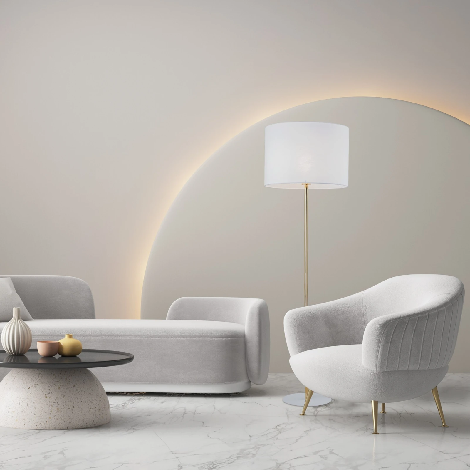 Floor lamp 15 W – cylinder shade, white and gold, E27
