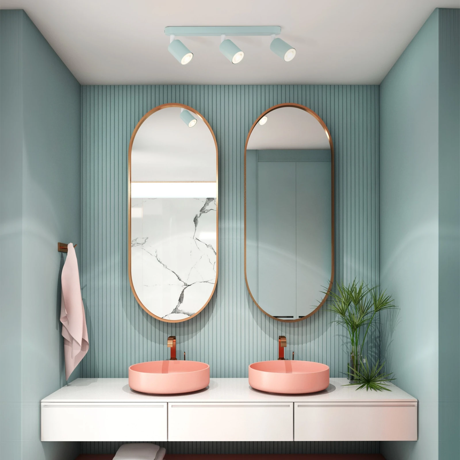 LIVIA 3xGU10 ceiling light – mint, adjustable spotlights
