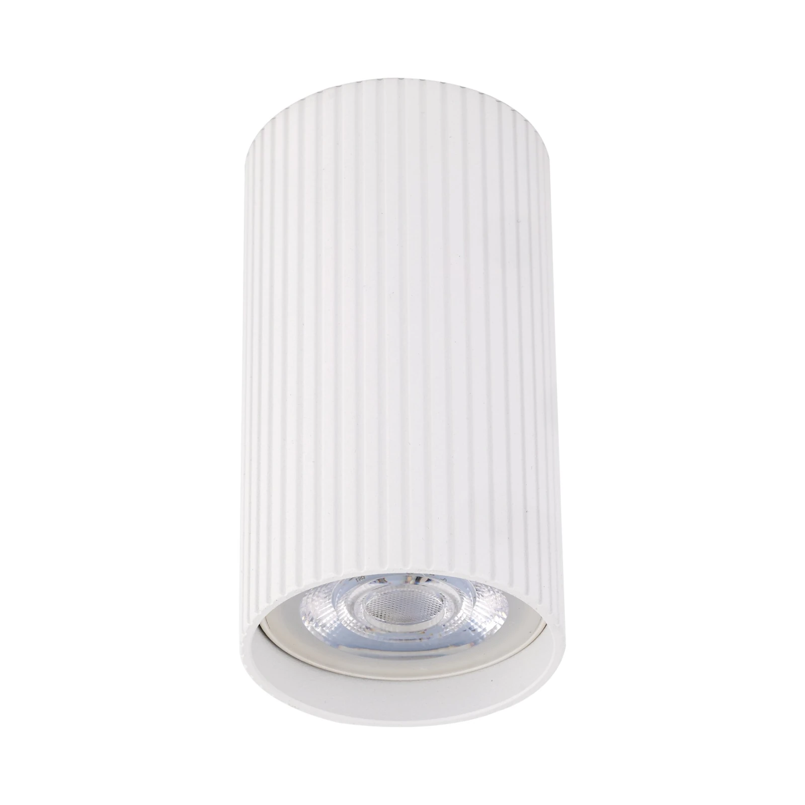 TUNE S ceiling light – white ribbed cylinder, GU10