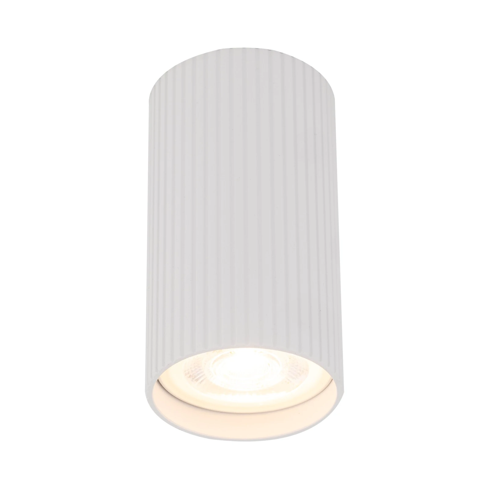 TUNE S ceiling light – white ribbed cylinder, GU10