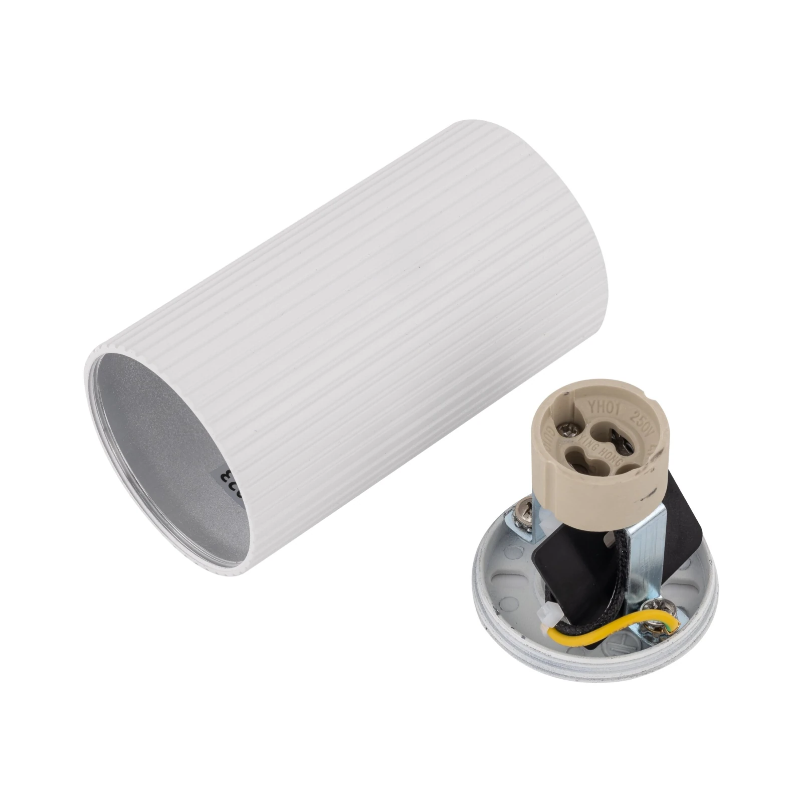 TUNE S ceiling light – white ribbed cylinder, GU10