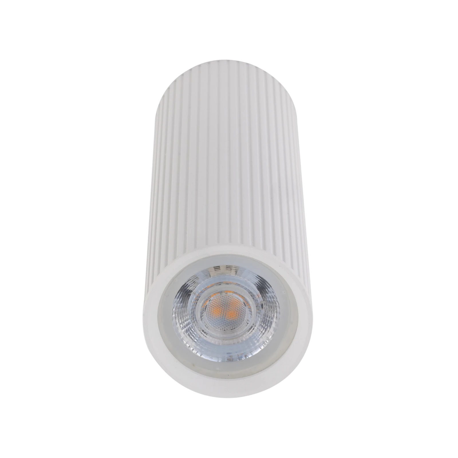 TUNE M ceiling light – white ribbed cylinder, GU10