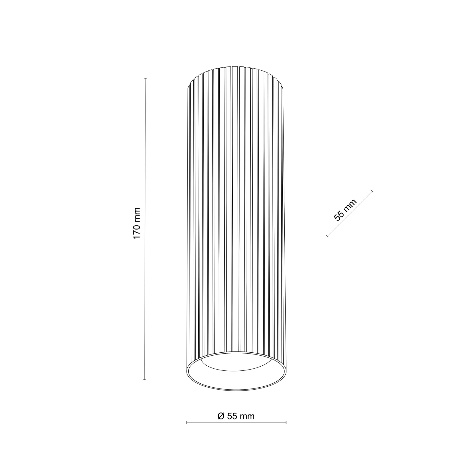 TUNE M ceiling light – white ribbed cylinder, GU10