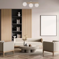 ESTERA Wood ceiling light 3-light – white, natural accent - Image 1