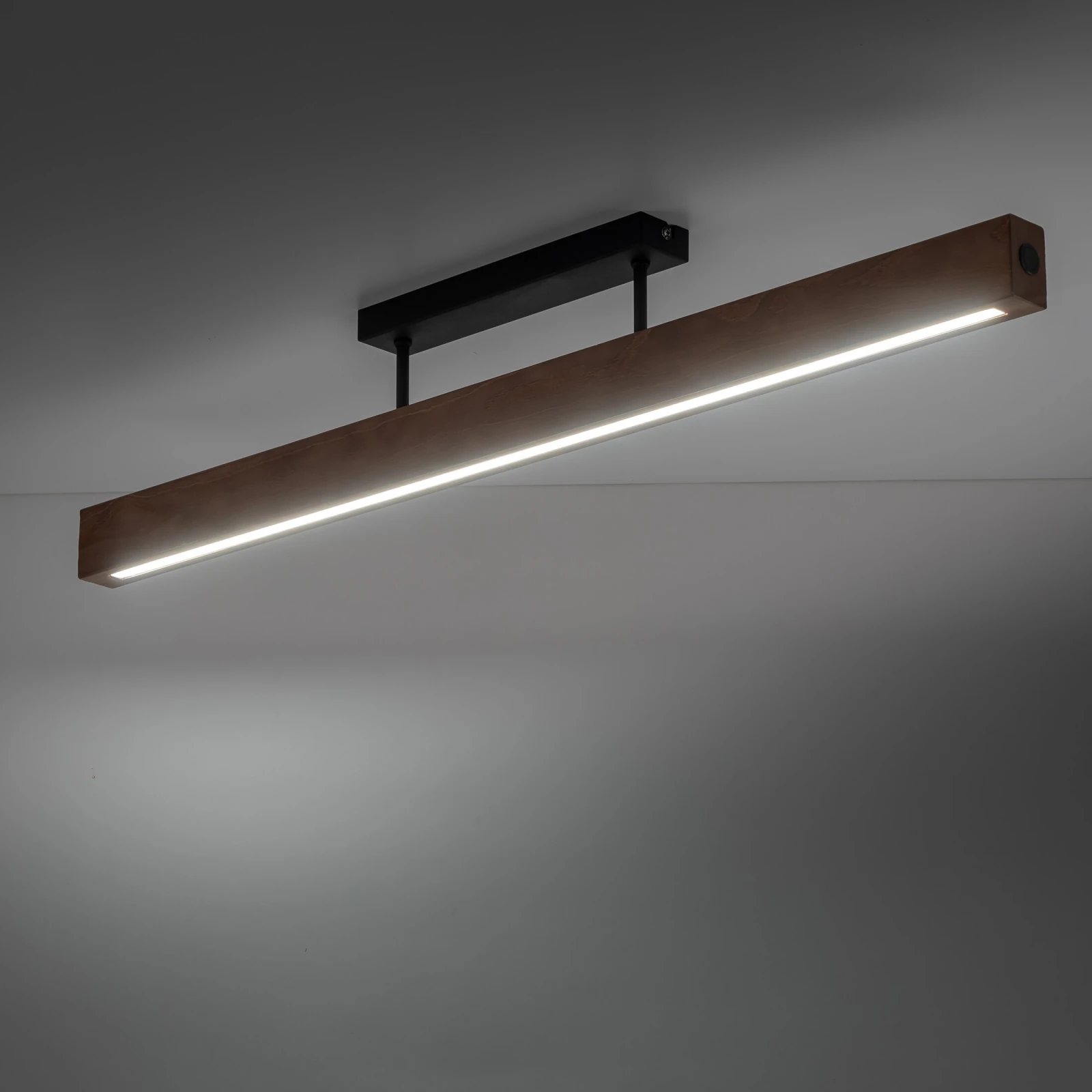 LED ceiling light 22 W – linear, walnut and black, warm light