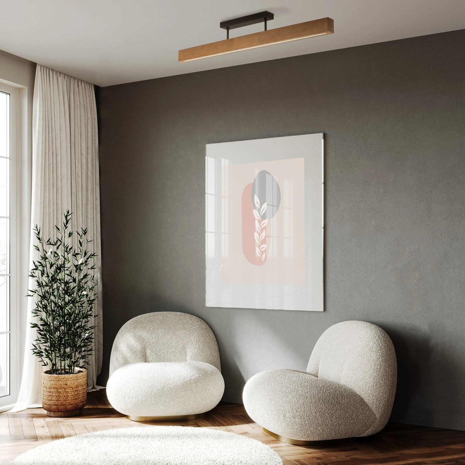 LED ceiling light 22 W – linear, walnut and black, warm light
