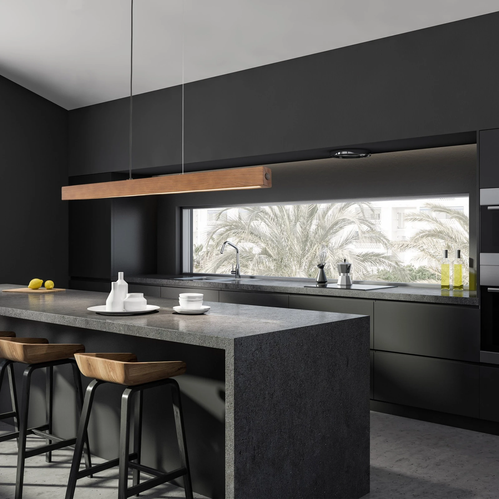 LED pendant light 13 W – linear, walnut and black, warm dimmable glow
