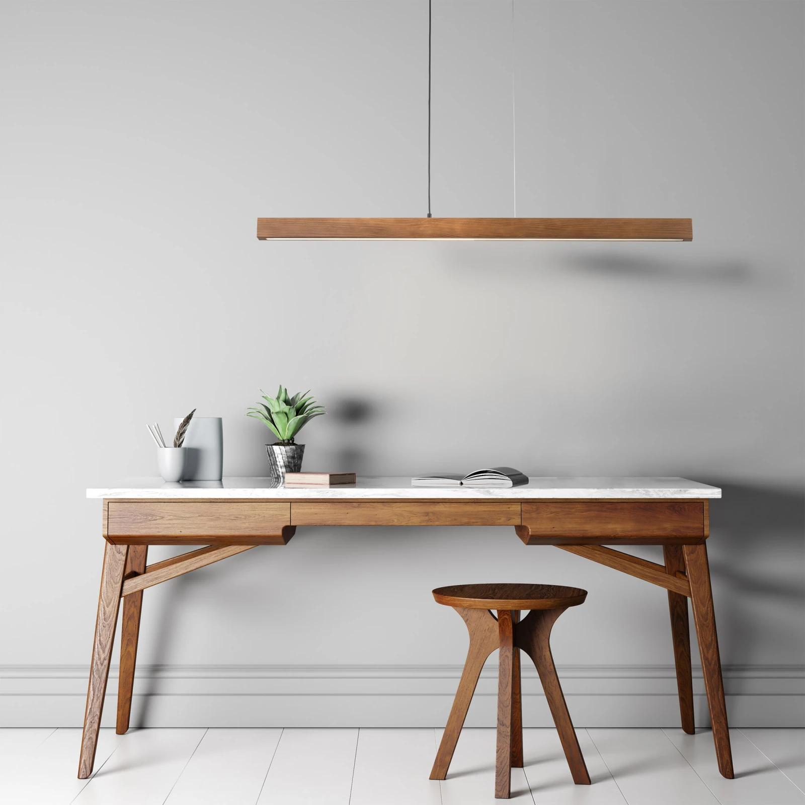 LED pendant light 13 W – linear, walnut and black, warm dimmable glow