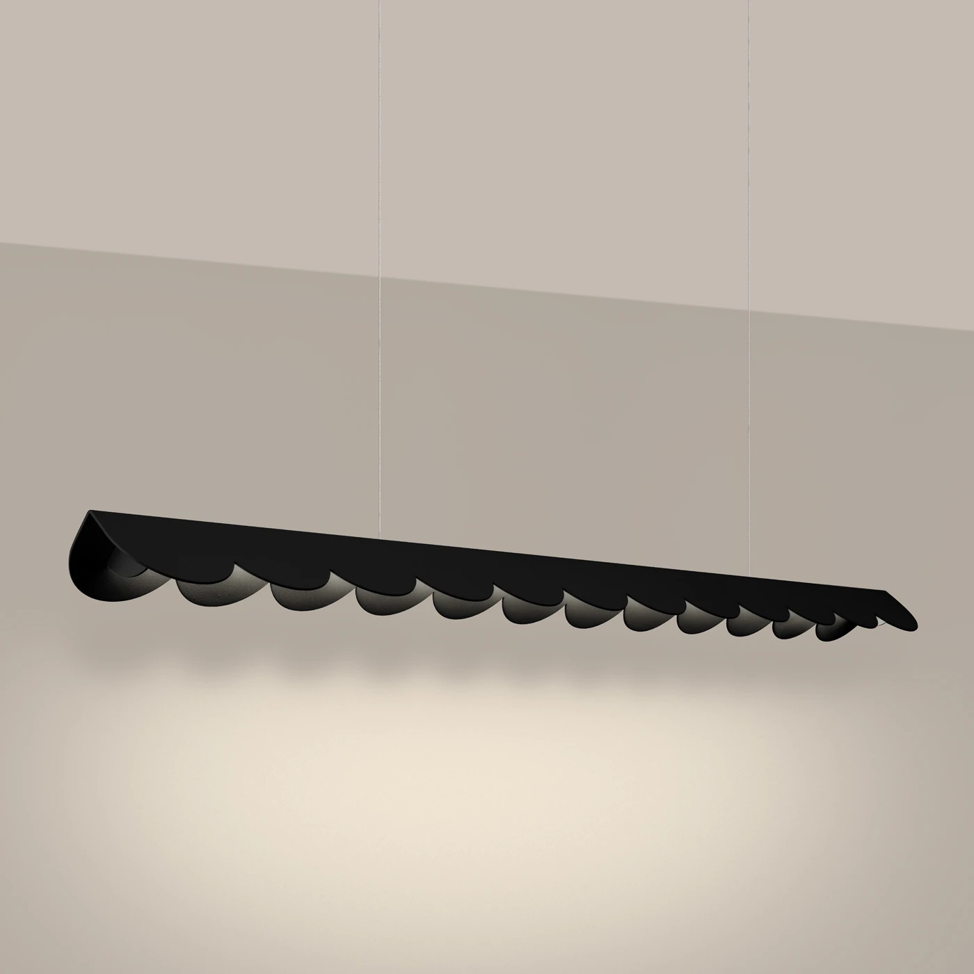 Pakabinamas šviestuvas 131 cm – linijinis, juodas, šiltos LED šviesos