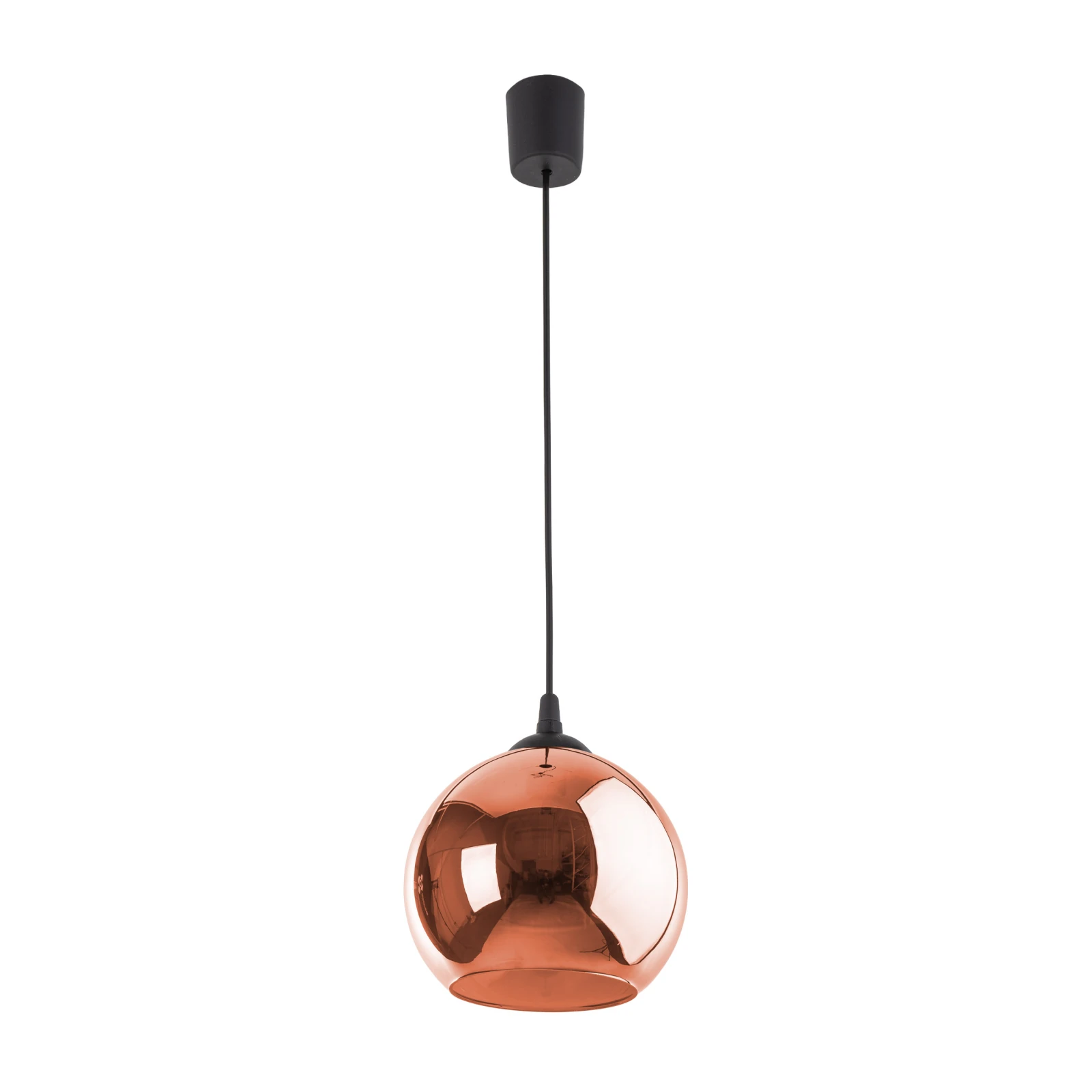 E27 pendant light – round copper glass shade, black suspension
