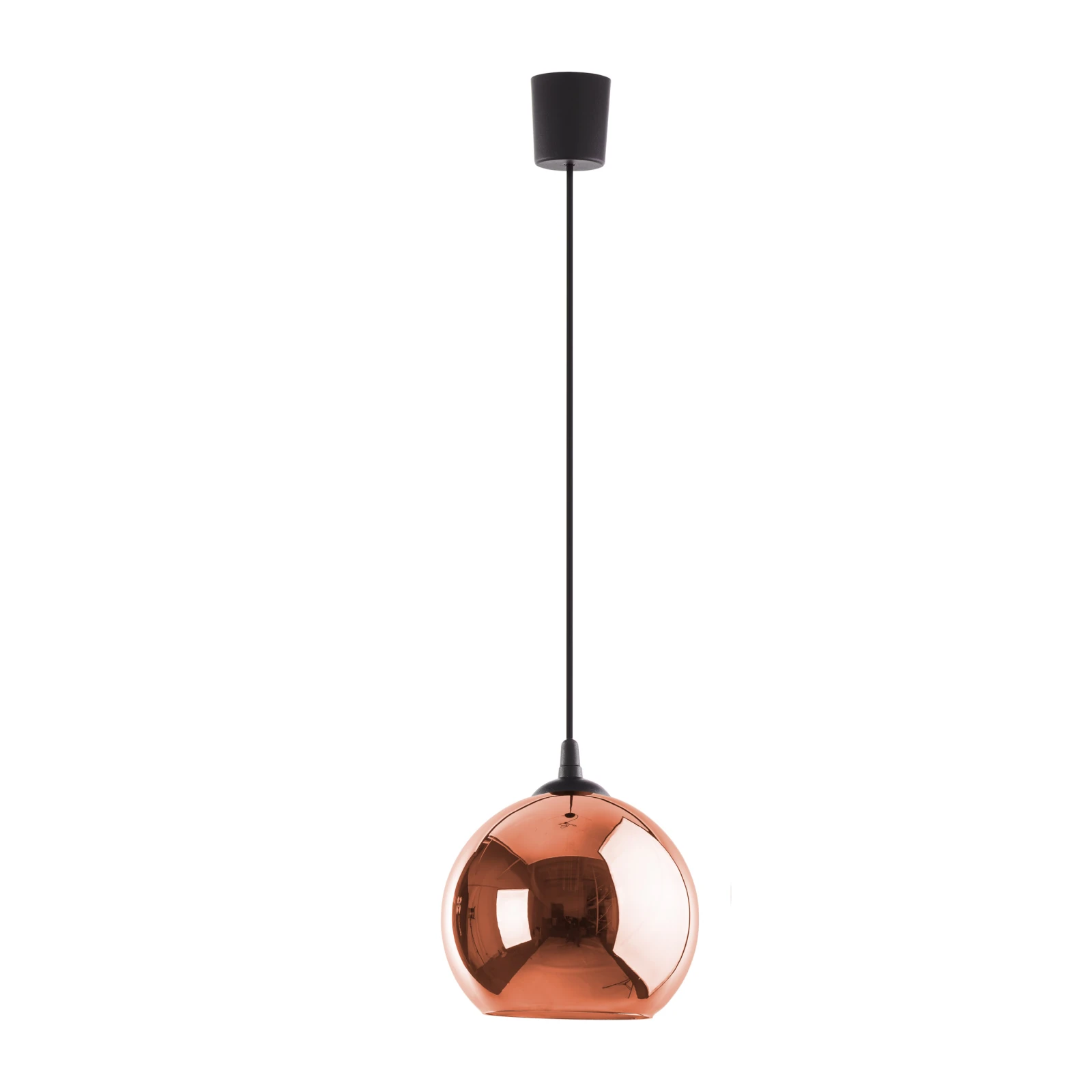 E27 pendant light – round copper glass shade, black suspension