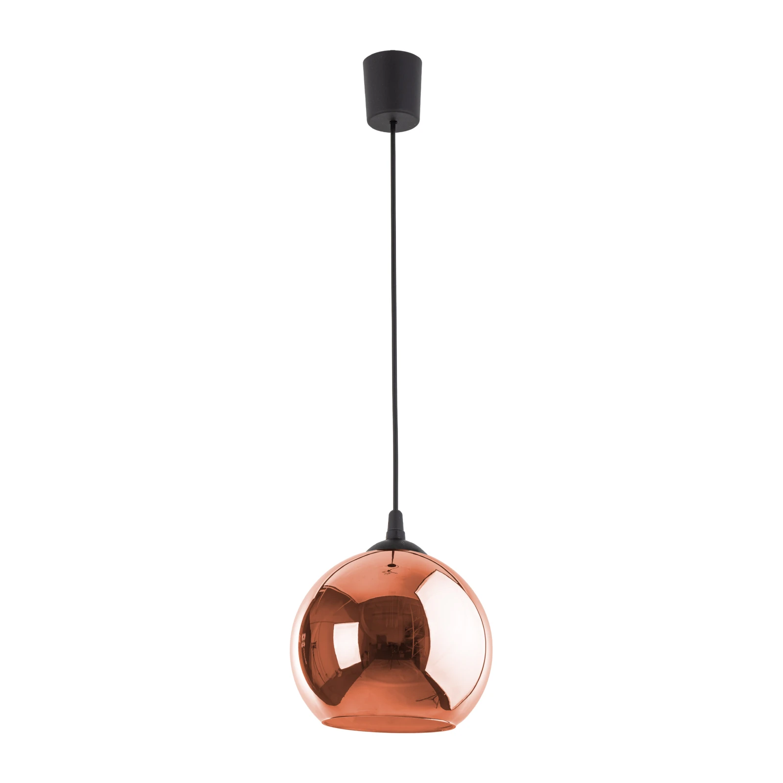 E27 pendant light – round copper glass shade, black suspension