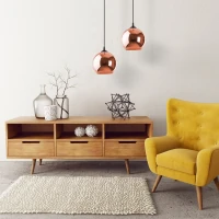 E27 pendant light – round copper glass shade, black suspension - Image 1
