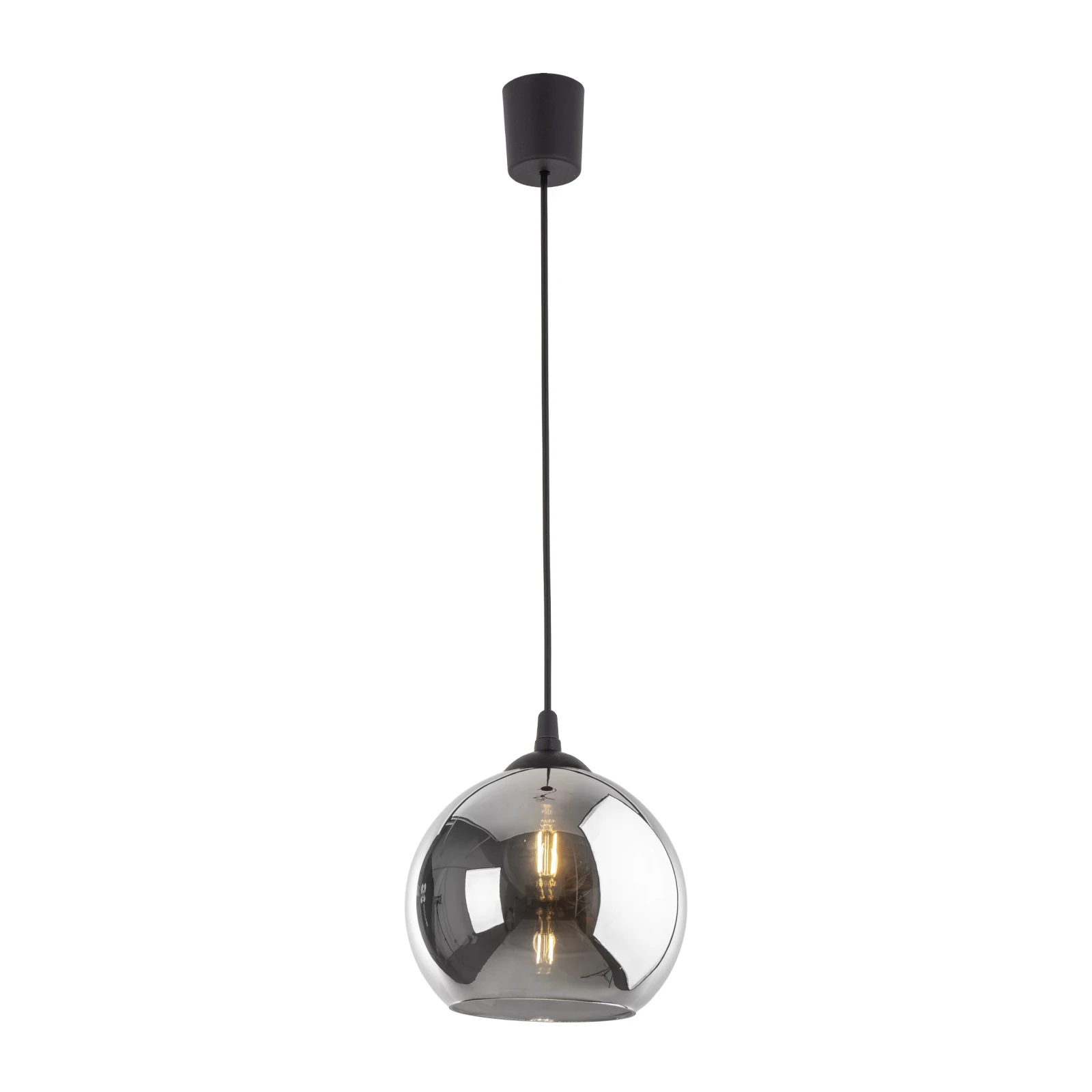 E27 pendant light – round graphite glass shade, black fitting