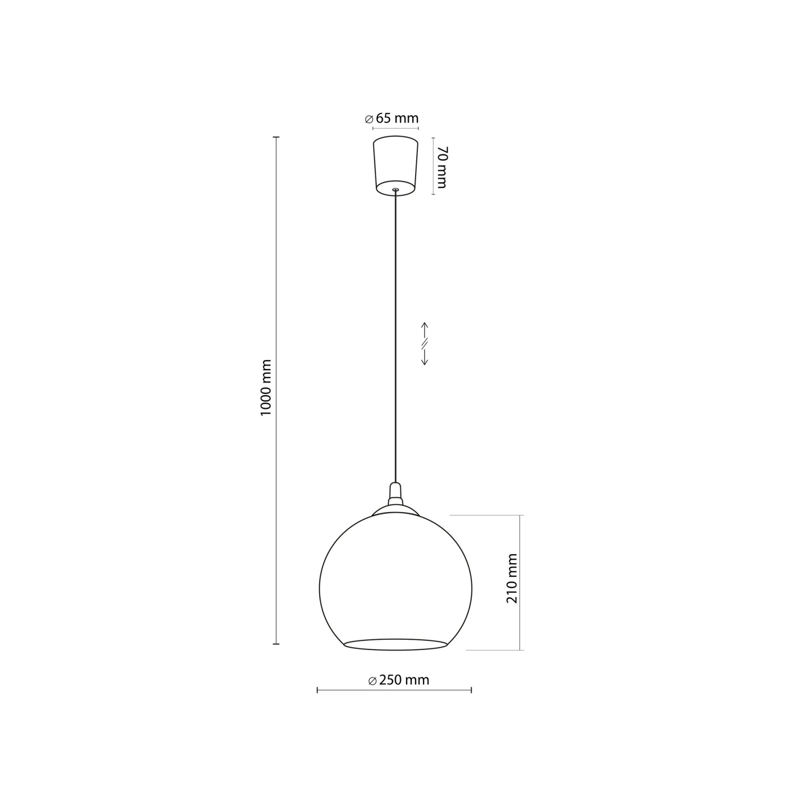 E27 pendant light – round graphite glass shade, black fitting