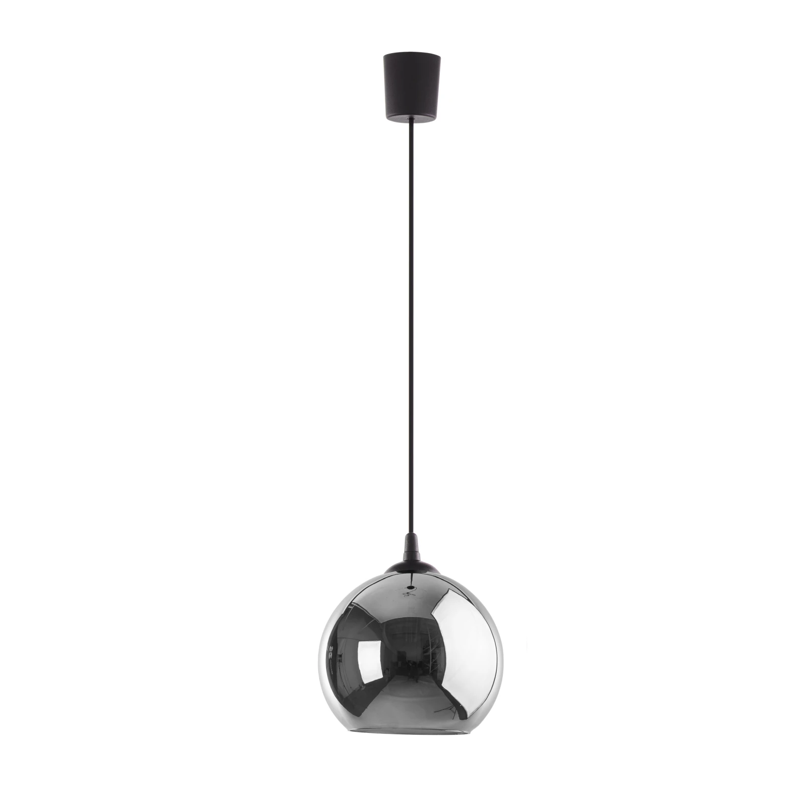 E27 pendant light – round graphite glass shade, black fitting