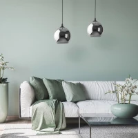 E27 pendant light – round graphite glass shade, black fitting - Image 1