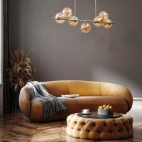Pendant light 7xG9 – linear, gold, amber glass globes - Image 3