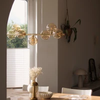 Pendant light 7xG9 – linear, gold, amber glass globes - Image 4