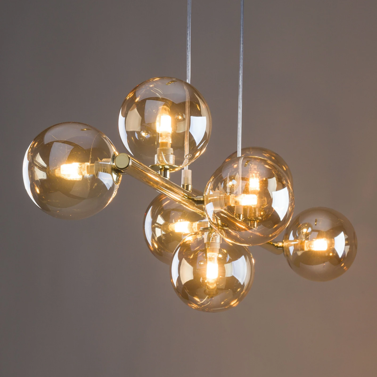 Pendant light 7xG9 – linear, gold, amber glass globes