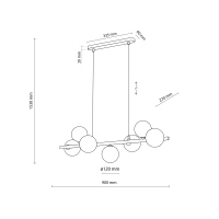 Pendant light 7xG9 – linear, gold, amber glass globes - Image 7
