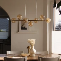 Pendant light 7xG9 – linear, gold, amber glass globes - Image 1