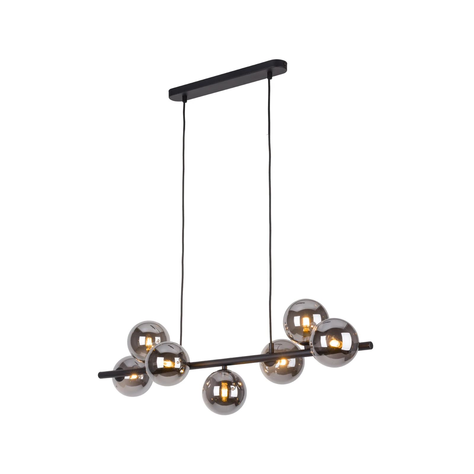 Pendant light 90 cm – linear, black, 7 graphite glass globes