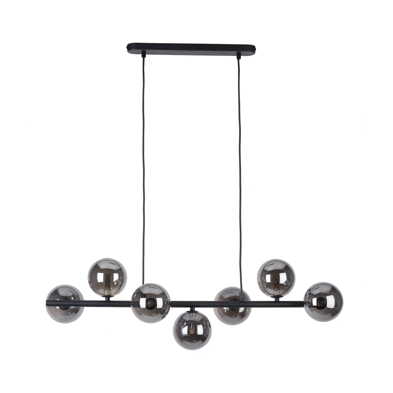 Pendant light 90 cm – linear, black, 7 graphite glass globes