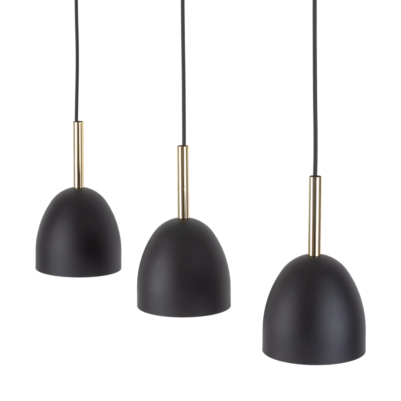 Pendant light 3xE27 – round shades, black, gold accents
