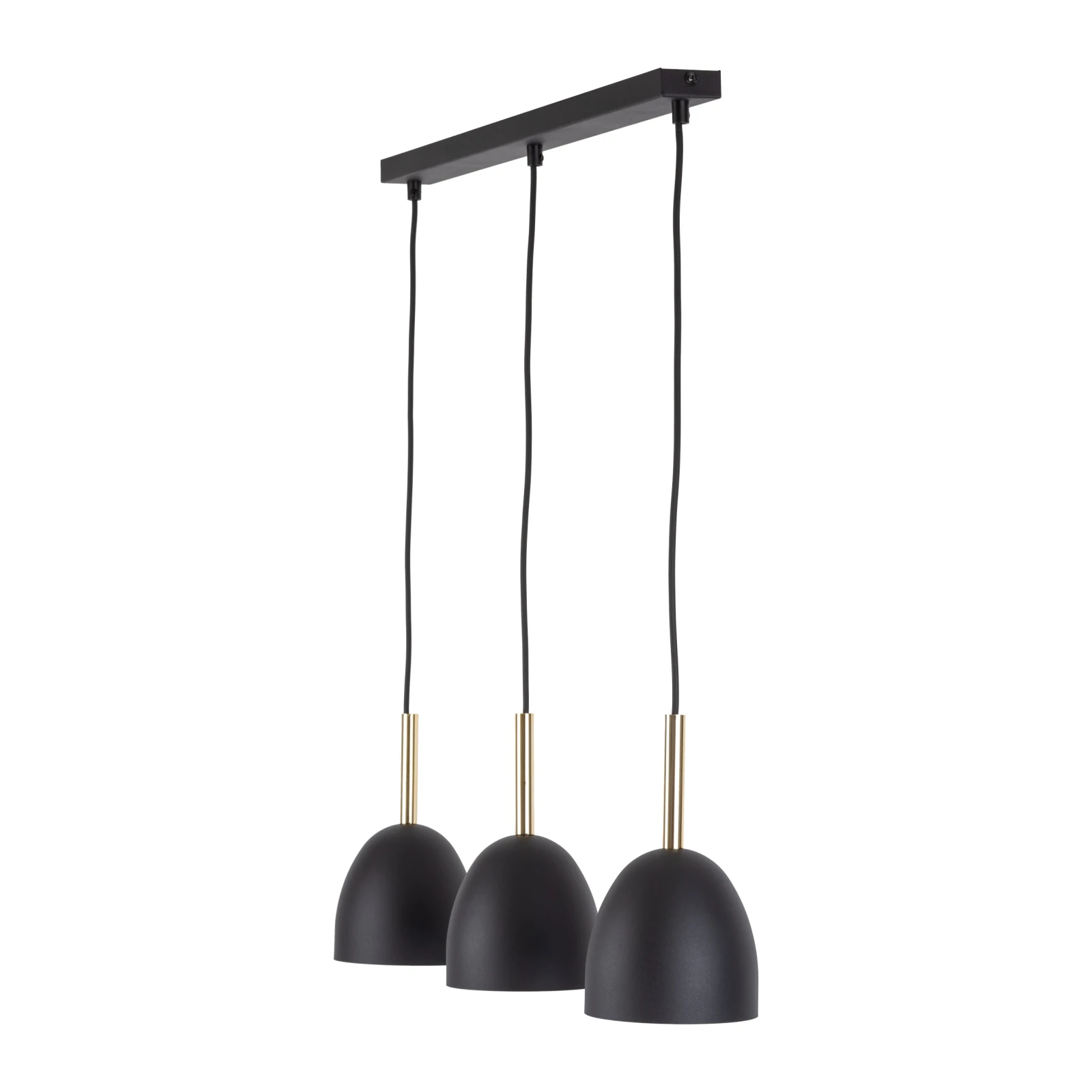 Pendant light 3xE27 – round shades, black, gold accents