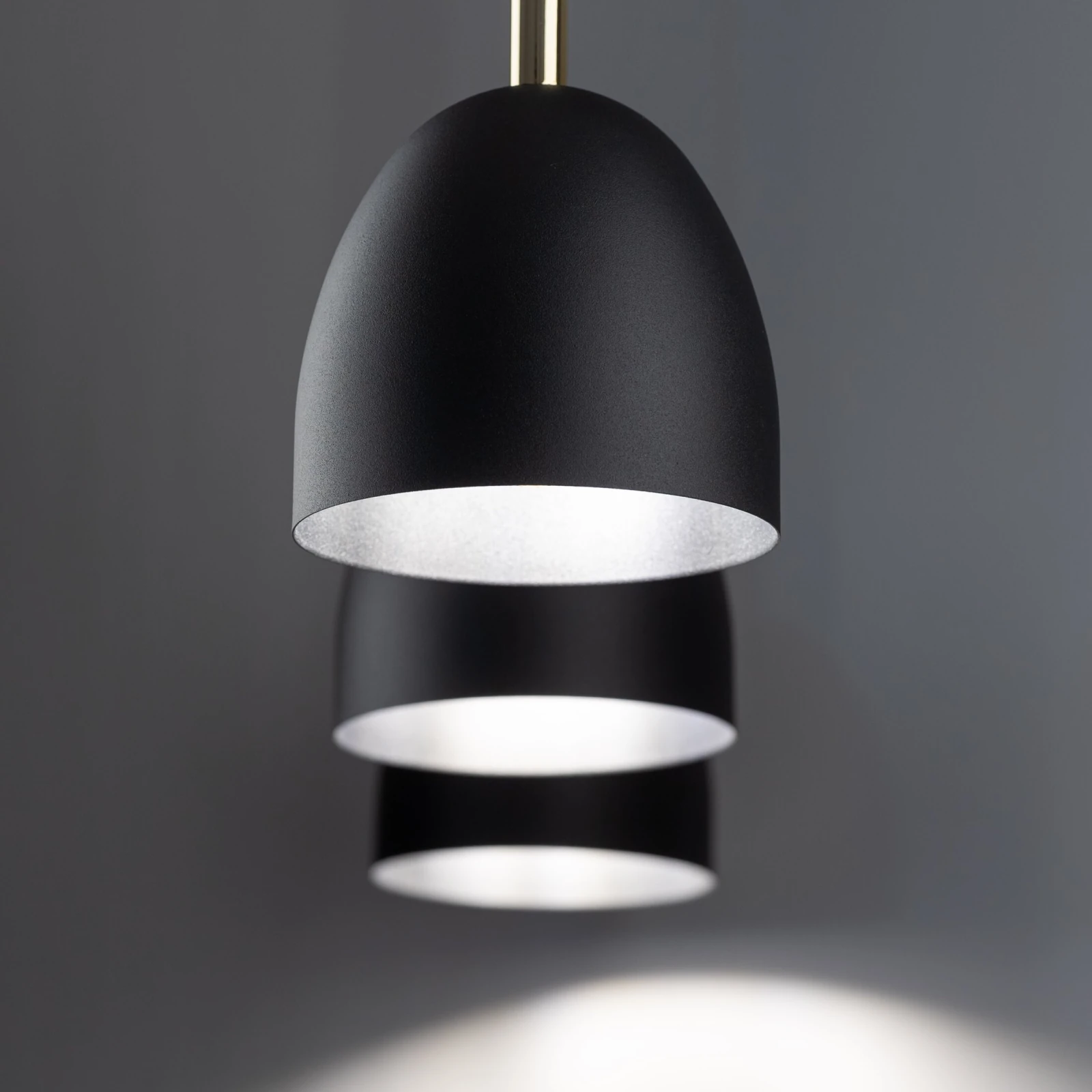 Pendant light 3xE27 – round shades, black, gold accents