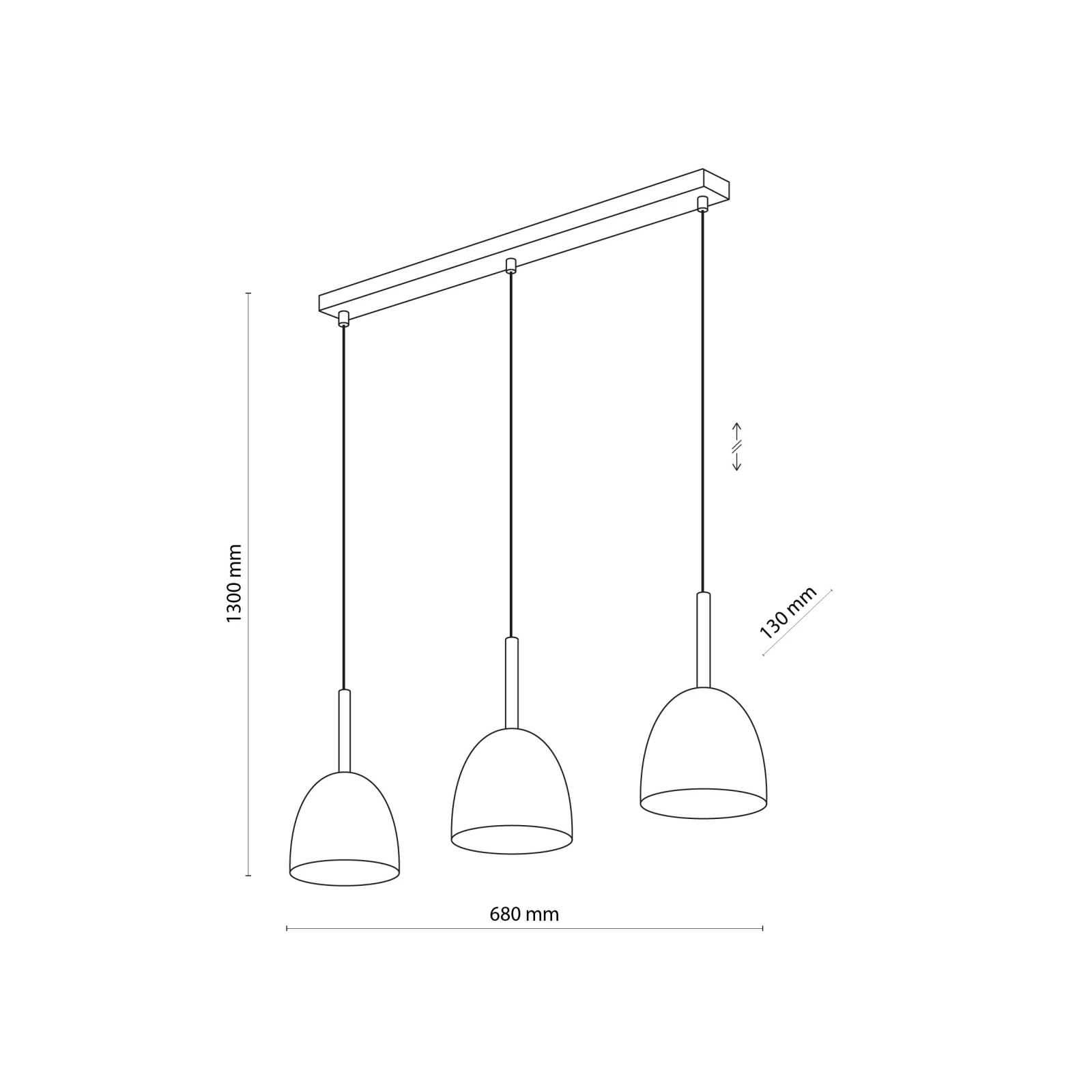 Pendant light 3xE27 – round shades, black, gold accents