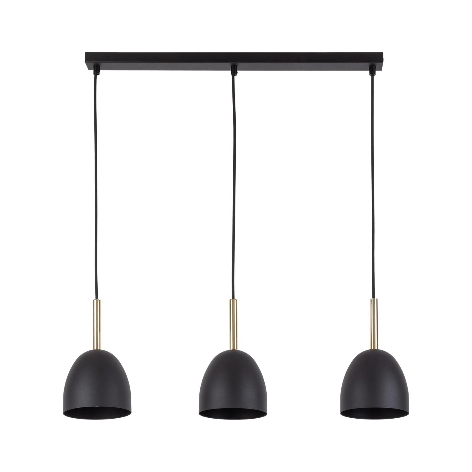 Pendant light 3xE27 – round shades, black, gold accents