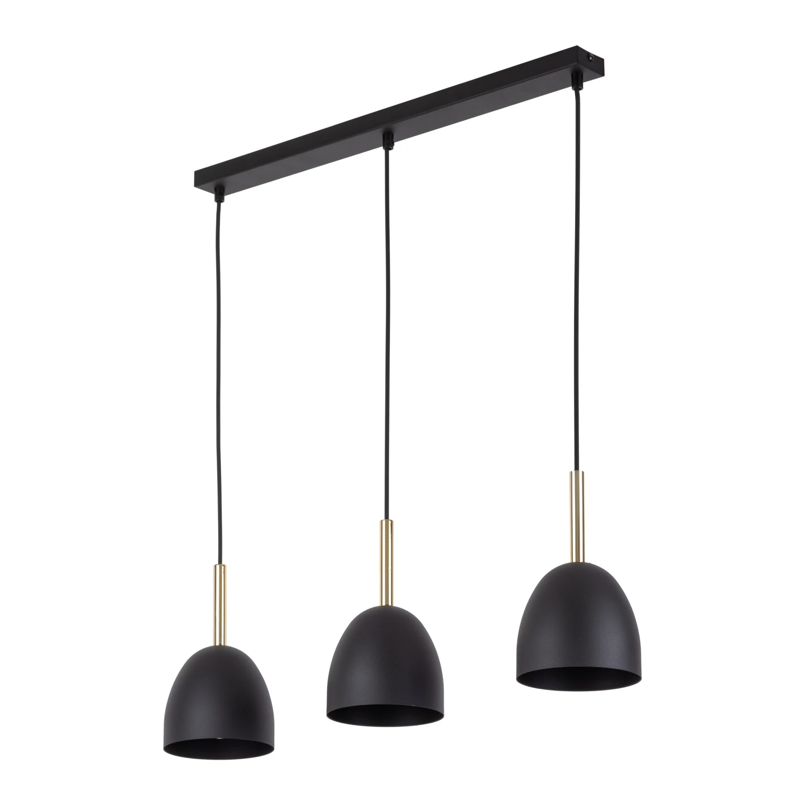 Pendant light 3xE27 – round shades, black, gold accents