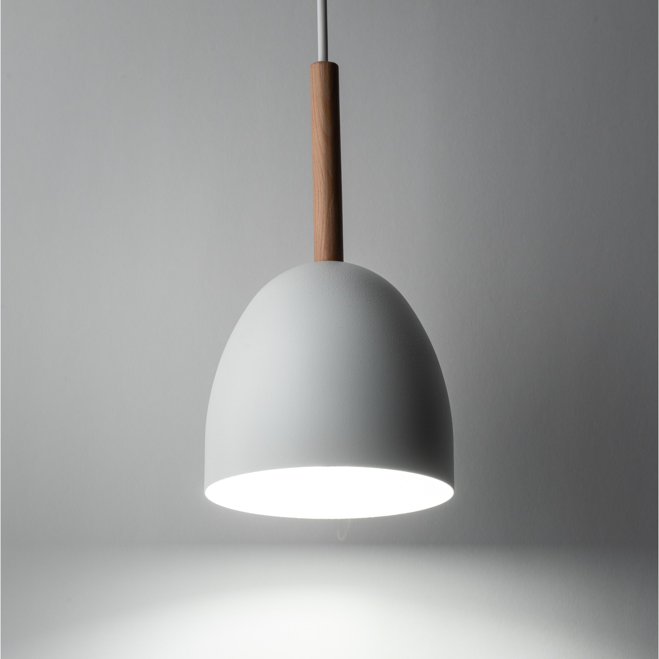 Pendant light E27 – dome shade, white, wood accent - Image 4