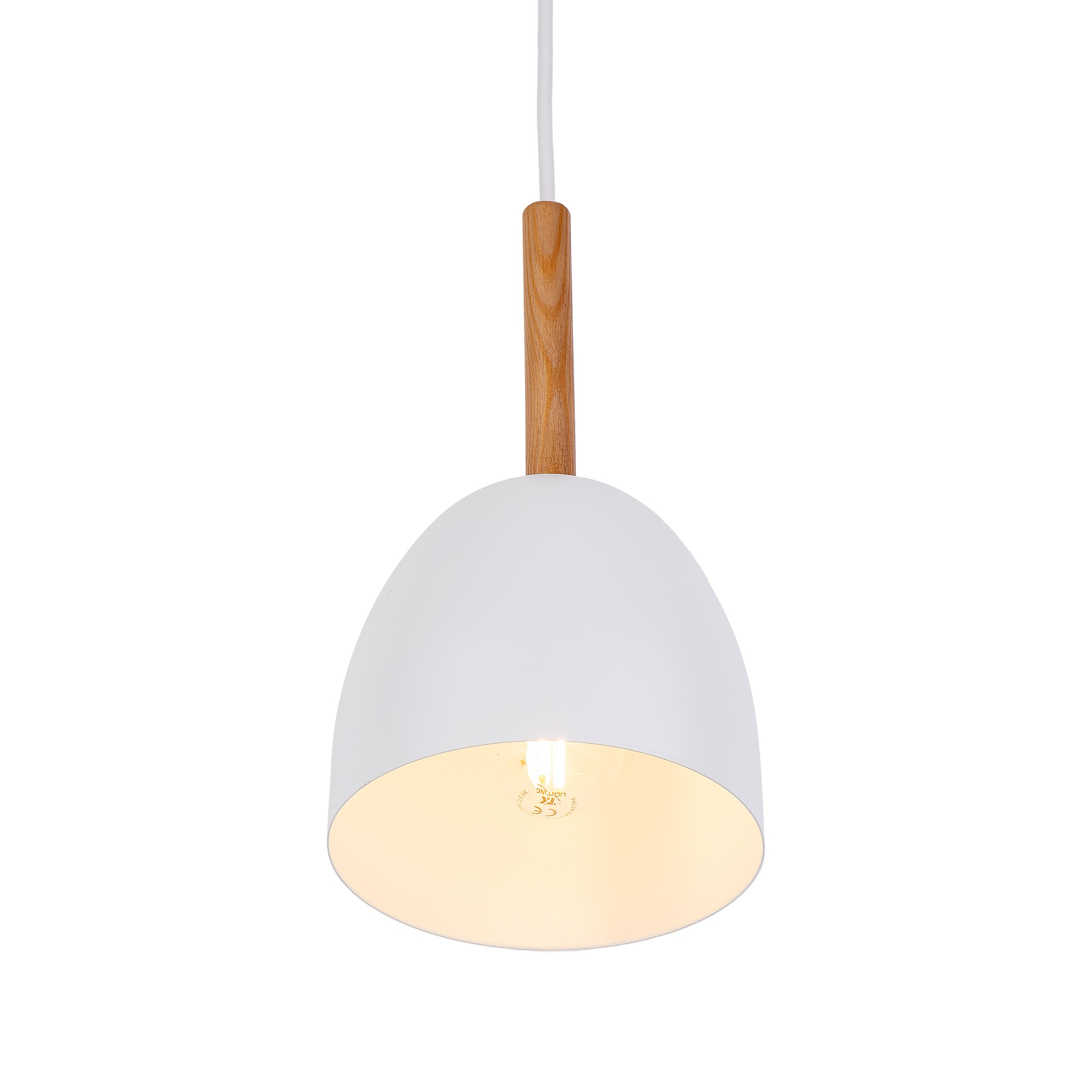 Pendant light E27 – dome shade, white, wood accent - Image 5