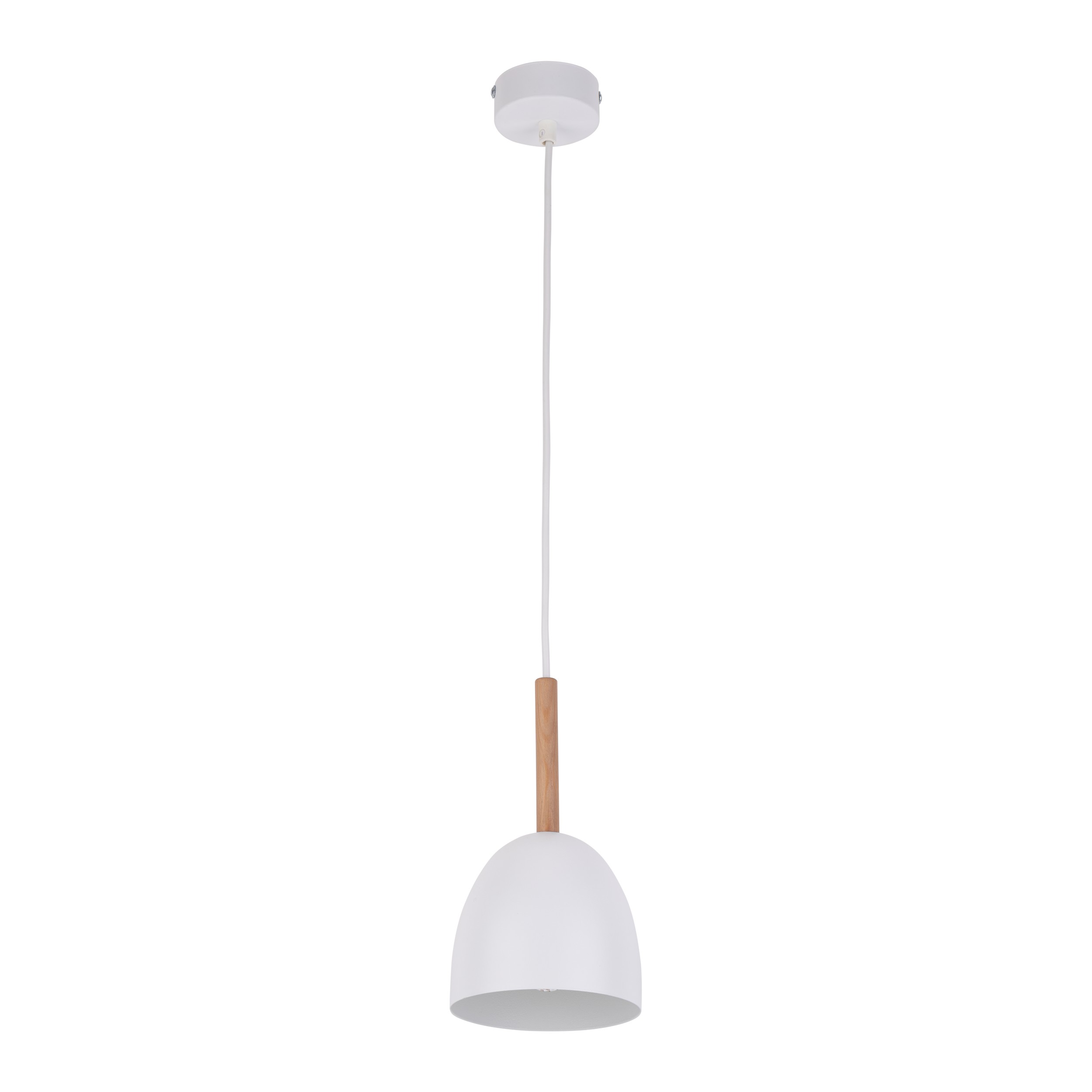 Pendant light E27 – dome shade, white, wood accent - Image 2
