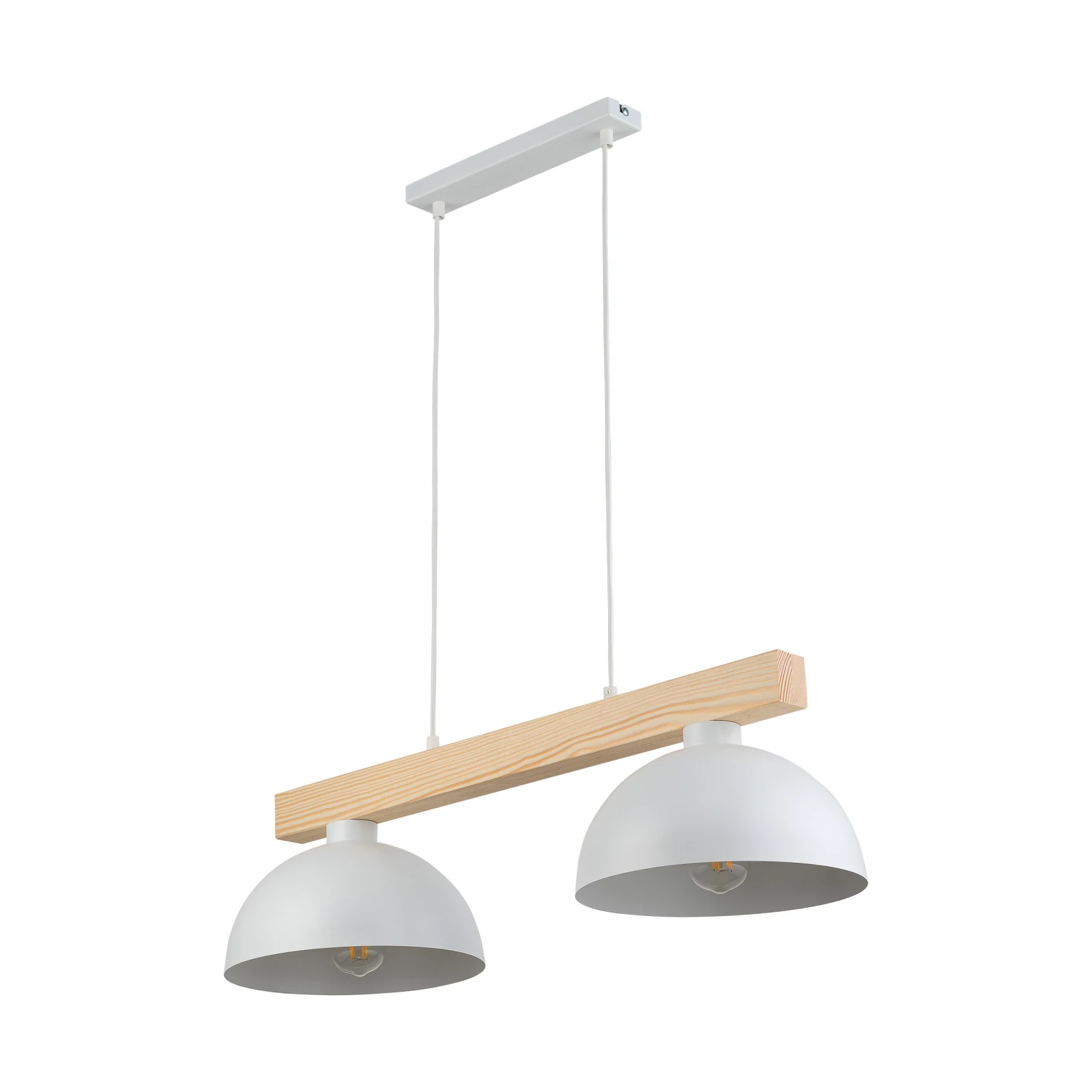 Pendant lamp 2xE27 – white, wooden beam, Scandinavian