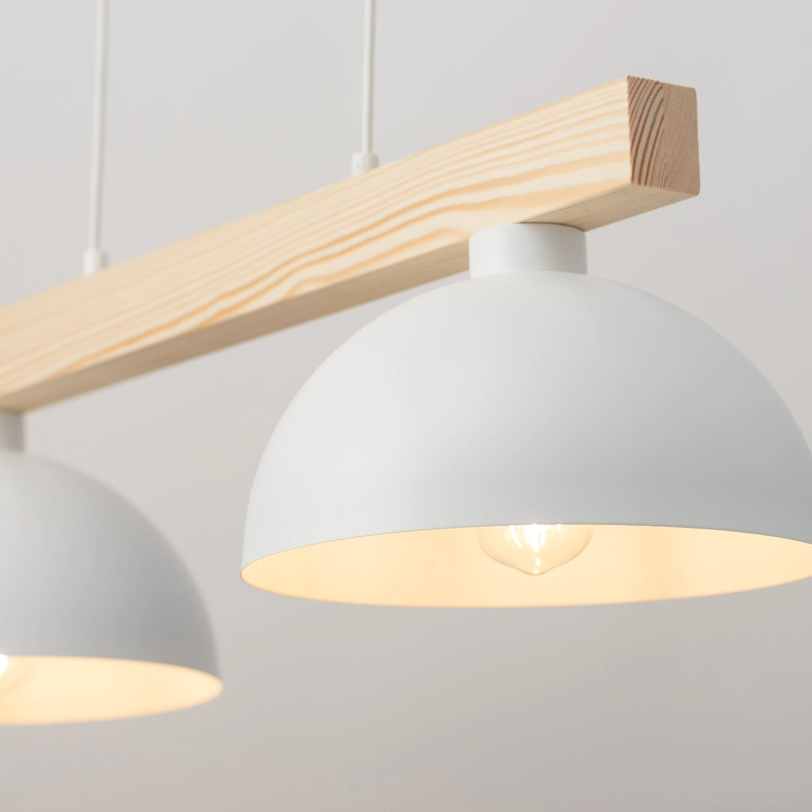 Pendant lamp 2xE27 – white, wooden beam, Scandinavian