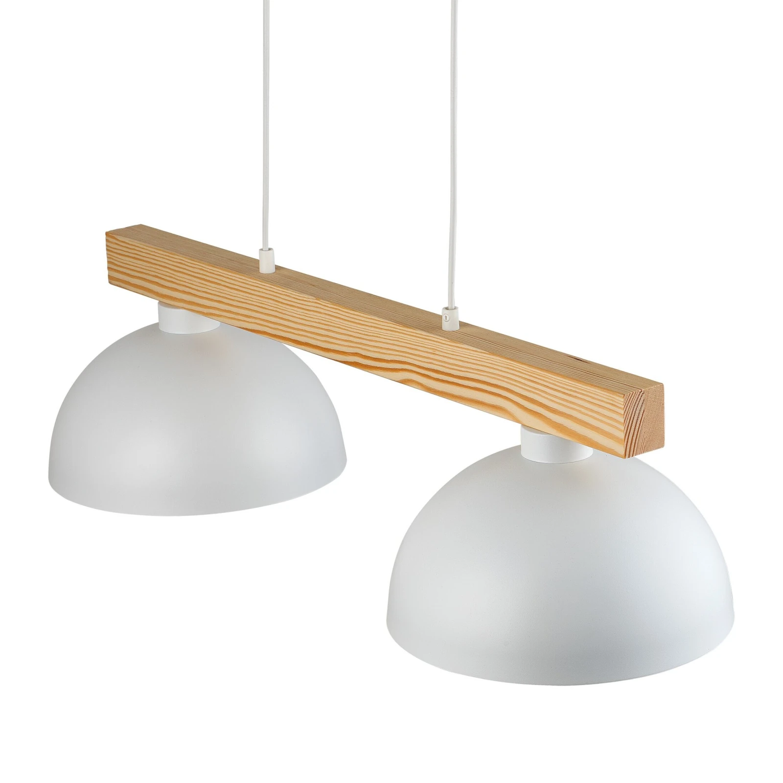 Pendant lamp 2xE27 – white, wooden beam, Scandinavian