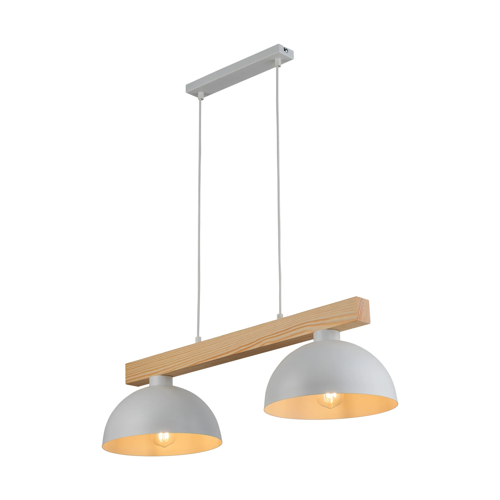Pendant lamp 2xE27 – white, wooden beam, Scandinavian