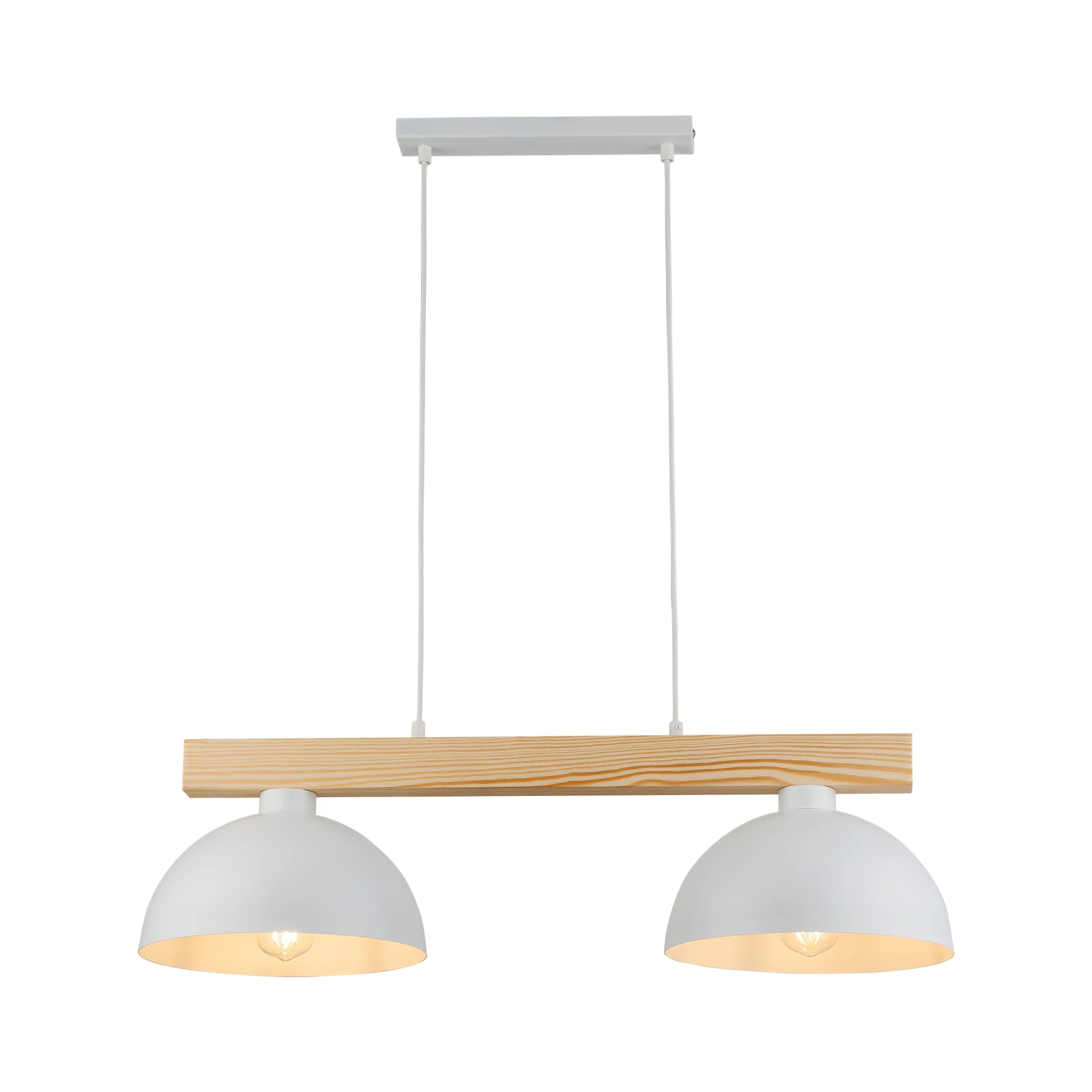 Pendant lamp 2xE27 – white, wooden beam, Scandinavian