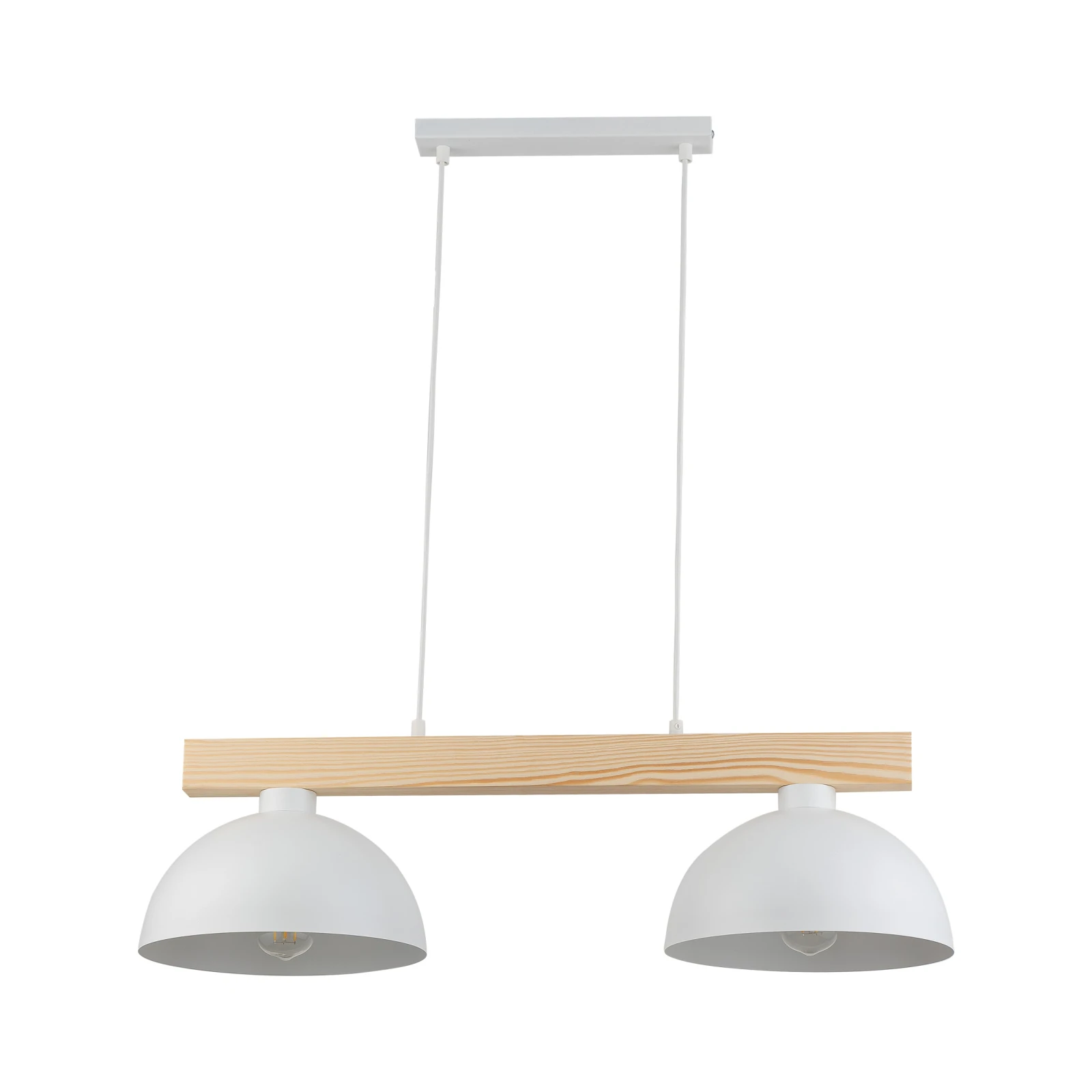 Pendant lamp 2xE27 – white, wooden beam, Scandinavian