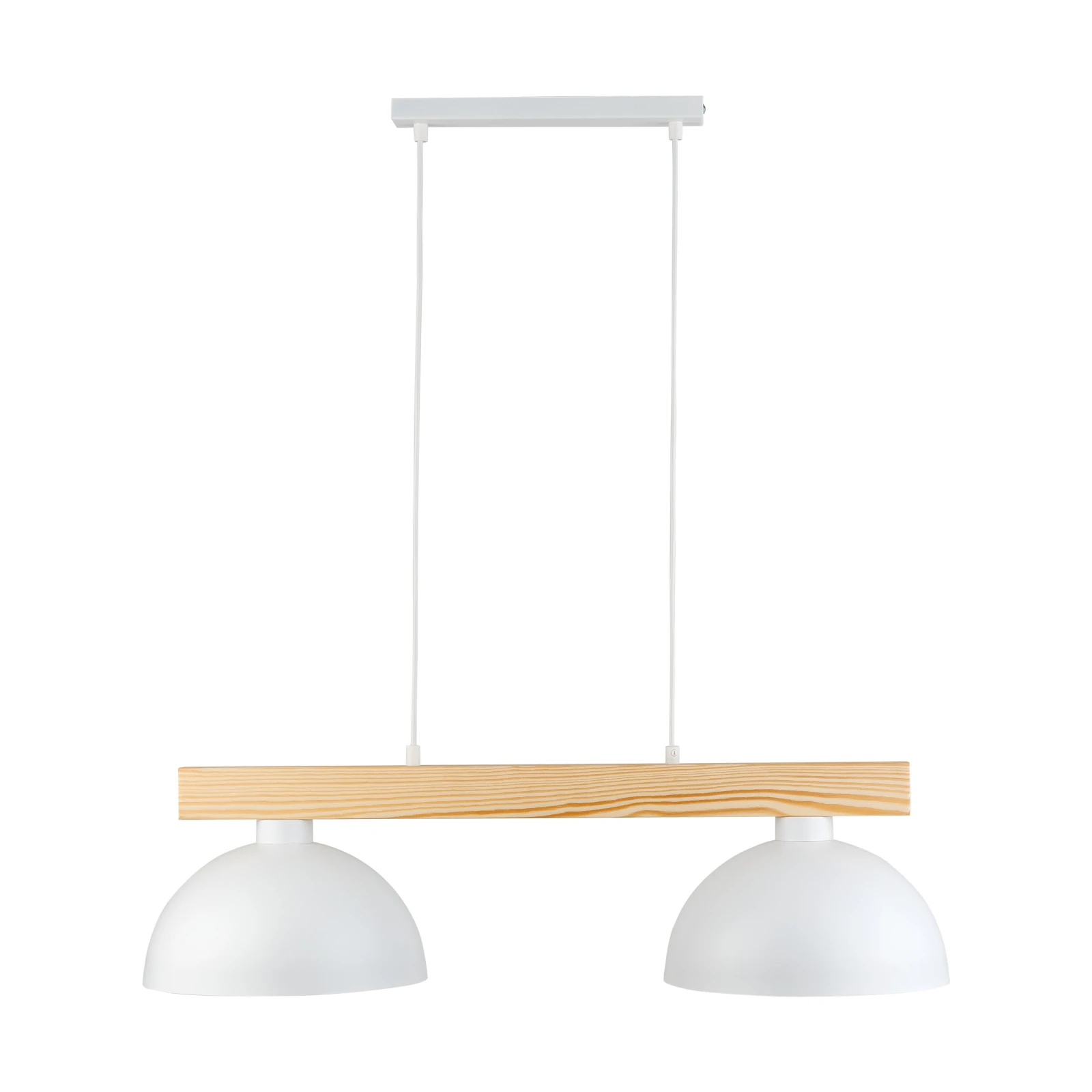 Pendant lamp 2xE27 – white, wooden beam, Scandinavian