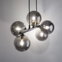 Pendant light 5x8 W – linear black fixture, smoked glass globes - Image 3