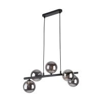 Pendant light 5x8 W – linear black fixture, smoked glass globes - Image 2
